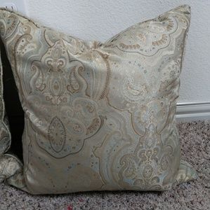 Beige, Gold and Blue Down Feather Pillows Set of 2